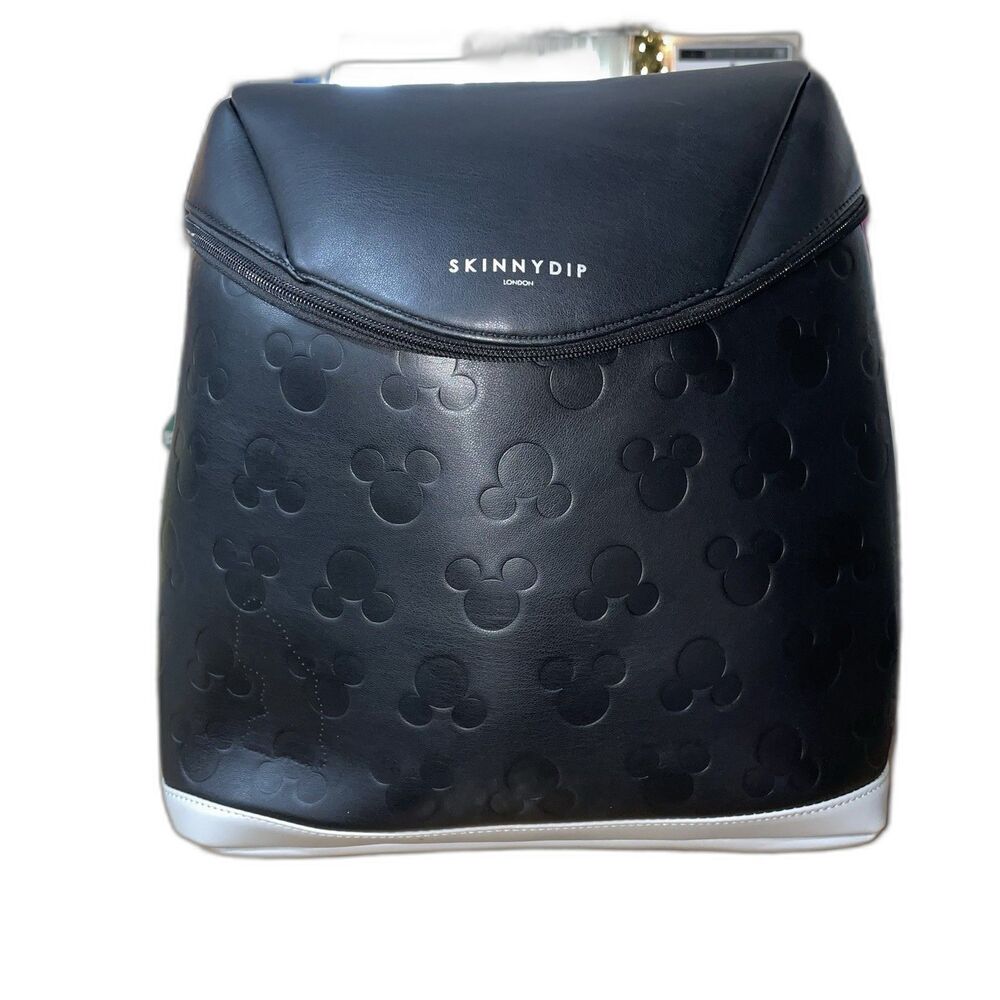 Disney X Skinny Dip London Mickey Faux Leather Backpack  Black Gray